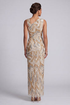 Sparkly Long Beaded Champagne Mother of the Bride Dress with Slit