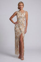 Load image into Gallery viewer, Sparkly Long Beaded Champagne Mother of the Bride Dress with Slit