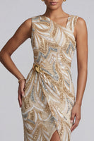 Load image into Gallery viewer, Sparkly Long Beaded Champagne Mother of the Bride Dress with Slit