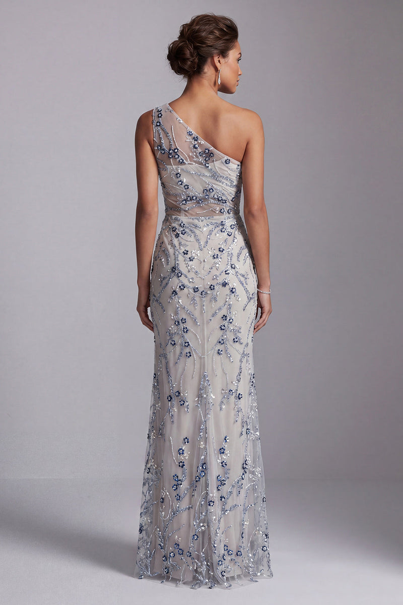 Load image into Gallery viewer, Sparkly Light Blue Mermaid Long Floral Beaded Mother of the Bride Dress with Slit
