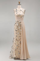 Load image into Gallery viewer, Apricot Floral Long Mermaid Beaded Mother of the Bride Dress with Pockets