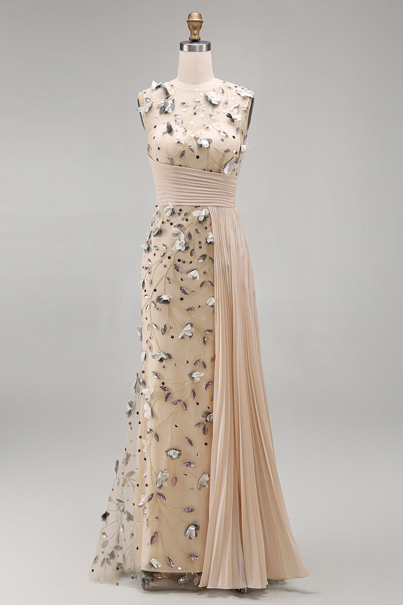 Load image into Gallery viewer, Apricot Floral Long Mermaid Beaded Mother of the Bride Dress with Pockets
