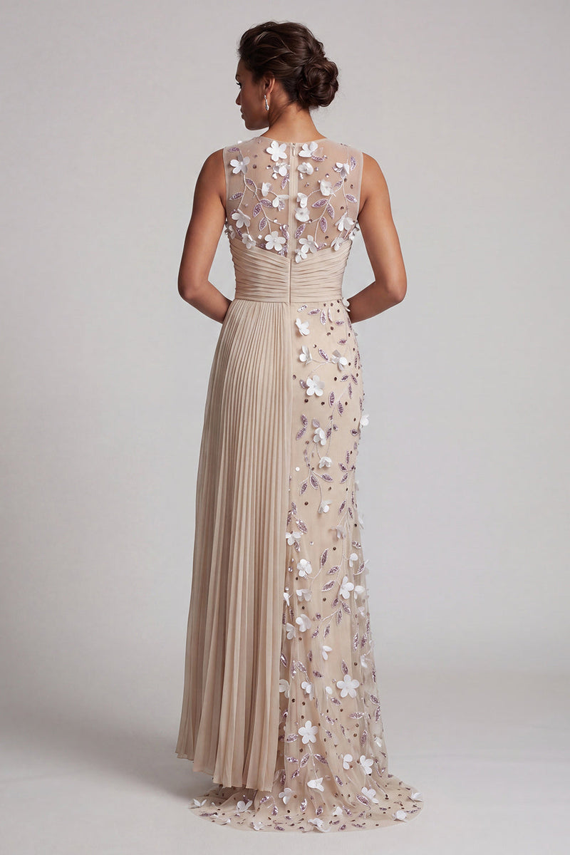 Load image into Gallery viewer, Apricot Floral Long Mermaid Beaded Mother of the Bride Dress with Pockets
