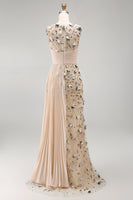 Load image into Gallery viewer, Apricot Floral Long Mermaid Beaded Mother of the Bride Dress with Pockets