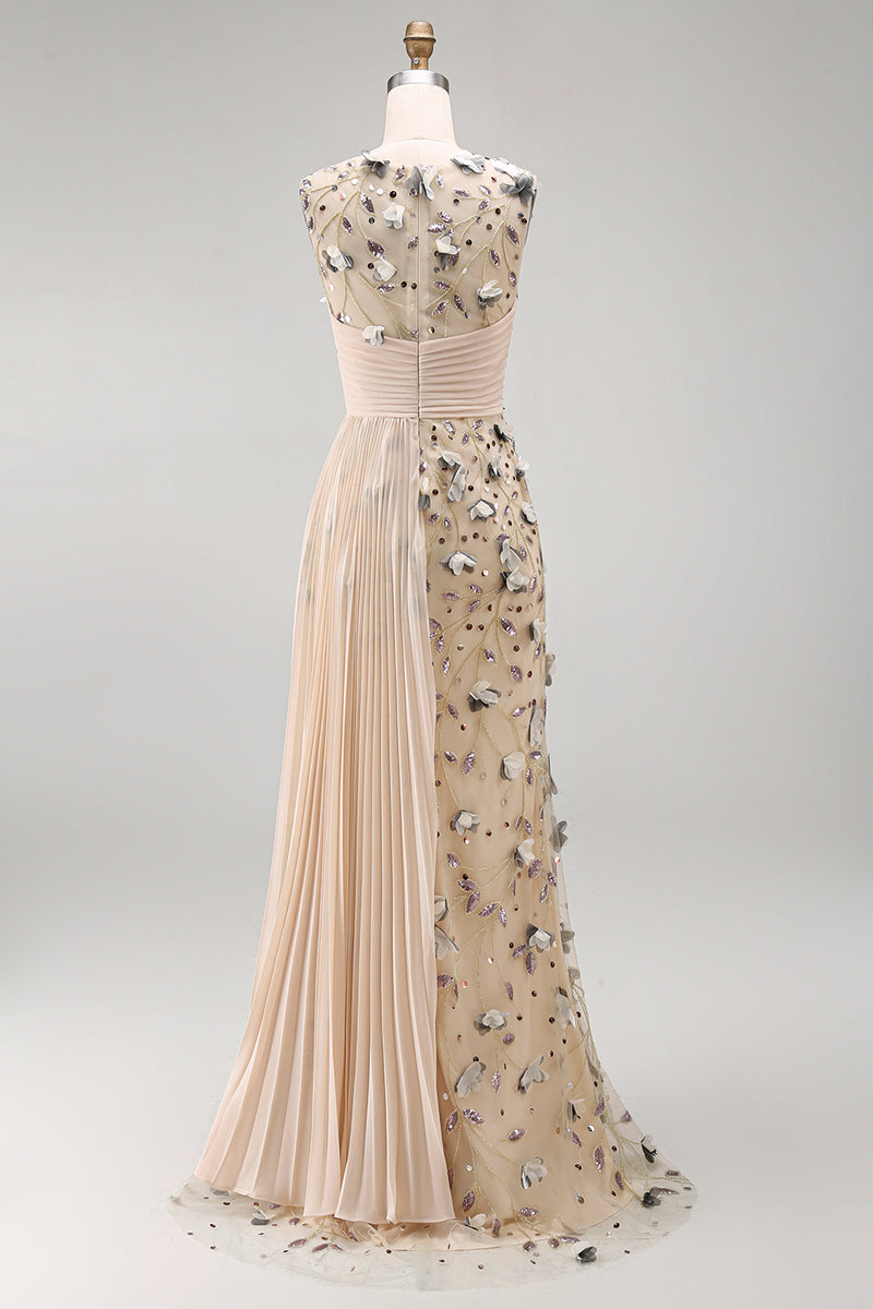 Load image into Gallery viewer, Apricot Floral Long Mermaid Beaded Mother of the Bride Dress with Pockets