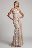 Load image into Gallery viewer, Apricot Floral Long Mermaid Beaded Mother of the Bride Dress with Pockets