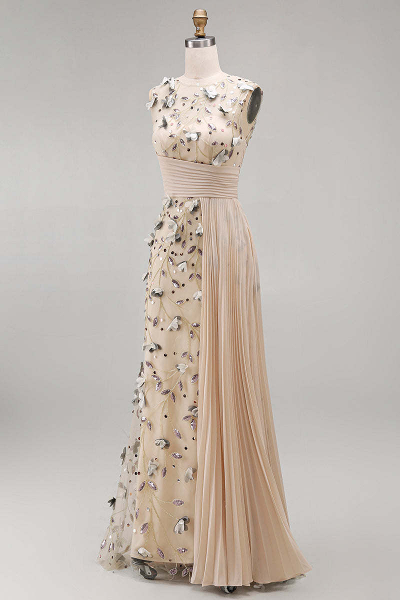 Load image into Gallery viewer, Apricot Floral Long Mermaid Beaded Mother of the Bride Dress with Pockets