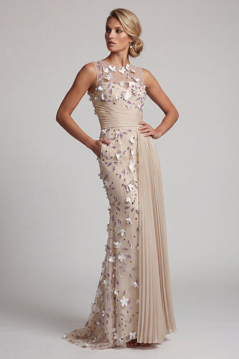 Load image into Gallery viewer, Apricot Floral Long Mermaid Beaded Mother of the Bride Dress with Pockets