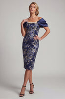 Load image into Gallery viewer, Navy Bodycon Floral Midi Mother of the Bride Dress with Pearls