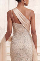 Load image into Gallery viewer, Sparkly Apricot Spaghetti Straps Mermaid Long Beaded Prom Dress