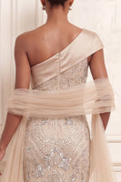Load image into Gallery viewer, Sparkly Apricot Long Mermaid Beaded One Shoulder Prom Dress with Rhinestones