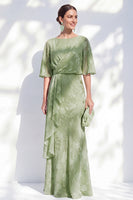 Load image into Gallery viewer, Sage Green Sheath Floral Bateau Neck Long Mother of the Bride Dress