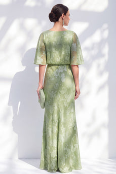 Sage Green Sheath Floral Bateau Neck Long Mother of the Bride Dress