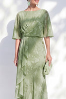 Load image into Gallery viewer, Sage Green Sheath Floral Bateau Neck Long Mother of the Bride Dress