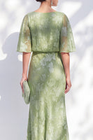 Load image into Gallery viewer, Sage Green Sheath Floral Bateau Neck Long Mother of the Bride Dress