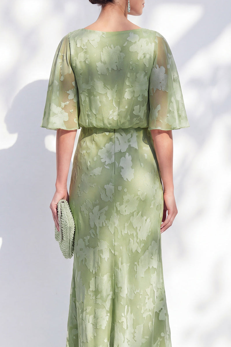 Load image into Gallery viewer, Sage Green Sheath Floral Bateau Neck Long Mother of the Bride Dress