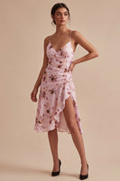 Load image into Gallery viewer, Floral Pink Spaghetti Straps A Line Short Cocktail Dress with Ruffles