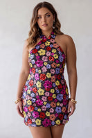 Load image into Gallery viewer, Floral Sparkly Black Halter Tight Short Sequin Backless Cocktail Dress