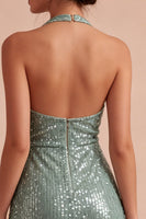 Load image into Gallery viewer, Sparkly Sequin Light Green Short Cowl Neck Tight Cocktail Dress