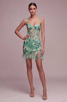 Load image into Gallery viewer, Floral Light Green Tight Short Corset Birthday Party Dress with Ruffles
