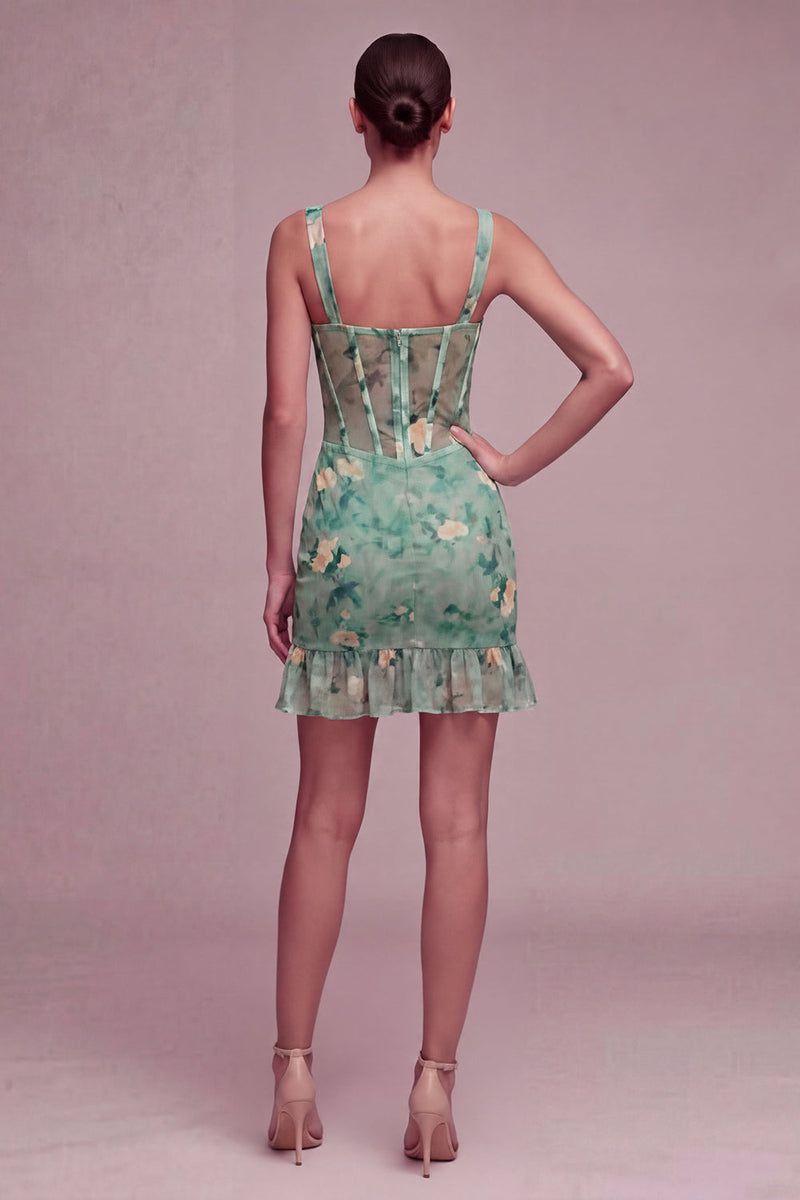 Load image into Gallery viewer, Floral Light Green Tight Short Corset Birthday Party Dress with Ruffles