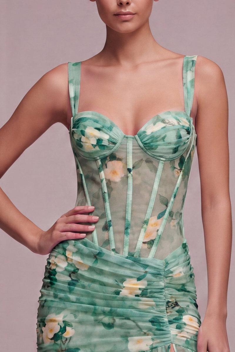 Load image into Gallery viewer, Floral Light Green Tight Short Corset Birthday Party Dress with Ruffles