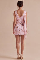 Load image into Gallery viewer, Floral Pink Cowl Neck Tight Short Ruched Birthday Party Dress with Sash