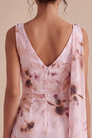 Load image into Gallery viewer, Floral Pink Cowl Neck Tight Short Ruched Birthday Party Dress with Sash
