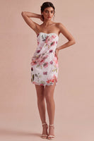 Load image into Gallery viewer, Strapless Tight Pink Flower Short Ruched Birthday Party Dress with Slit