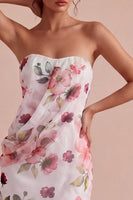 Load image into Gallery viewer, Strapless Tight Pink Flower Short Ruched Birthday Party Dress with Slit