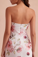 Load image into Gallery viewer, Strapless Tight Pink Flower Short Ruched Birthday Party Dress with Slit
