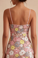 Load image into Gallery viewer, Sparkly Pink Short Floral Tight Spaghetti Straps Sequin Birthday Party Dress