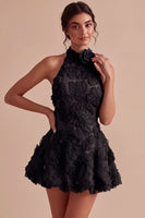 Load image into Gallery viewer, Floral Halter Daffodil A Line Short Backless Birthday Party Dress with Beading