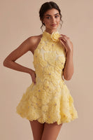 Load image into Gallery viewer, Floral Halter Daffodil A Line Short Backless Birthday Party Dress with Beading