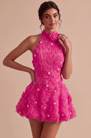 Load image into Gallery viewer, Floral Halter Daffodil A Line Short Backless Birthday Party Dress with Beading