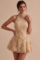 Load image into Gallery viewer, Floral Halter Daffodil A Line Short Backless Birthday Party Dress with Beading