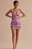 Load image into Gallery viewer, Floral Sparkly Silver Tight Sequin Short Spaghetti Straps Birthday Party Dress