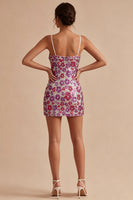 Load image into Gallery viewer, Floral Sparkly Silver Tight Sequin Short Spaghetti Straps Birthday Party Dress