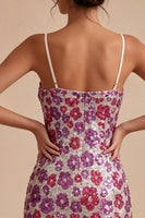 Load image into Gallery viewer, Floral Sparkly Silver Tight Sequin Short Spaghetti Straps Birthday Party Dress