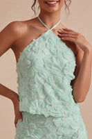 Load image into Gallery viewer, Floral Mint Green Halter 2 Piece Short Tight Birthday Party Dress