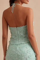 Load image into Gallery viewer, Floral Mint Green Halter 2 Piece Short Tight Birthday Party Dress