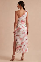 Load image into Gallery viewer, Pink Flower Mermaid One Shoulder Keyhole Long Formal Dress with Slit