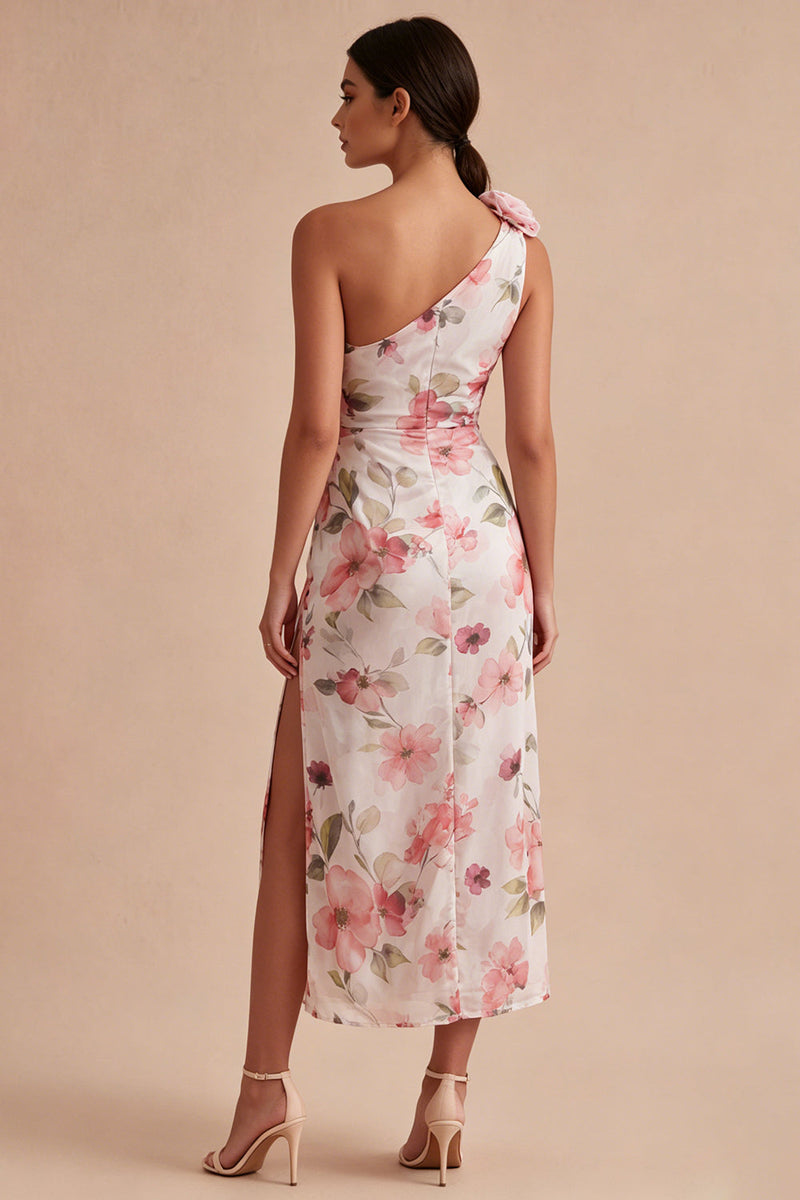Load image into Gallery viewer, Pink Flower Mermaid One Shoulder Keyhole Long Formal Dress with Slit