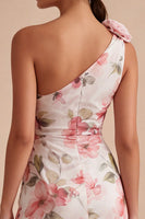 Load image into Gallery viewer, Pink Flower Mermaid One Shoulder Keyhole Long Formal Dress with Slit