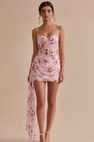 Load image into Gallery viewer, Floral Corset Pink Short Tight Ruched Birthday Party Dress with Sash