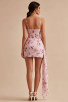 Load image into Gallery viewer, Floral Corset Pink Short Tight Ruched Birthday Party Dress with Sash
