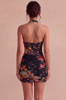Load image into Gallery viewer, Floral Black Tight Short Halter Corset Ruched Backless Birthday Party Dress