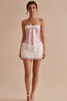 Load image into Gallery viewer, White and Pink Strapless Ruffled Corset Short Birthday Party Dress with Bow