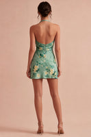Load image into Gallery viewer, Light Green Short Halter Floral Backless Birthday Party Dress