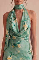 Load image into Gallery viewer, Light Green Short Halter Floral Backless Birthday Party Dress